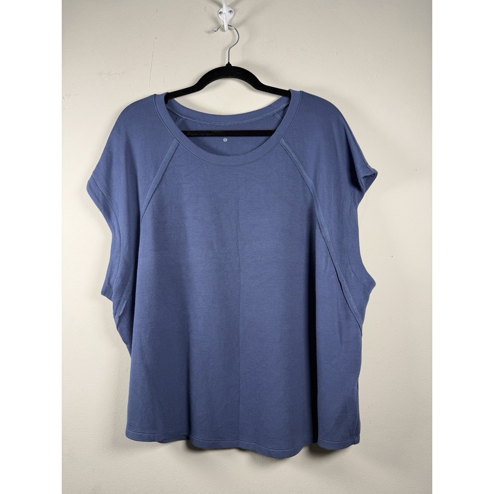 Softies Womens T-Shirt Top 2X/3X Blue V-Neck‎ Short Sleeve Rolled Cuff Sleep